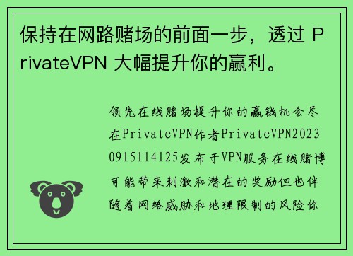 保持在网路赌场的前面一步,透过 PrivateVPN 大幅提升你的赢利。